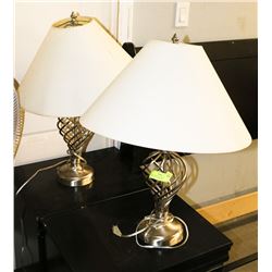 PAIR OF SHOWHOME STYLE SILVER BASED TABLE LAMPS W/