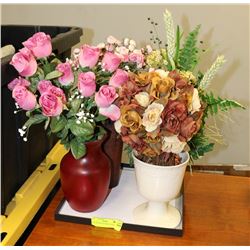 LOT OF 4 SILK FLOWERS VASES