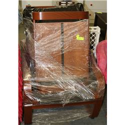 IKEA WOODEN ARM CHAIR AND OTTOMAN WITH BEIGE