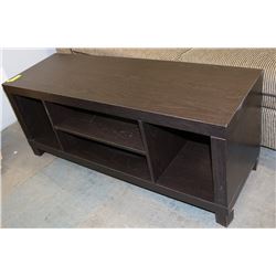 LONG BROWN TV STAND W/2 SHELVES &