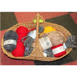 WICKER BASKET OF NEW  ASSORTED YARN