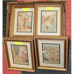 4 VINTAGE GREEK PRINTS IN MATCHING FRAMES