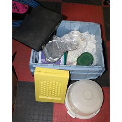 TOTE OF CAKE DECORATING SUPPLIES AND MORE.
