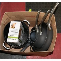 CALPHALON POT AND PAN SET WITH NEW CUISINART 2