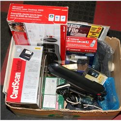 LARGE BOX OF ASSORTED OFFICE & CARD SCAN EQUIPMENT