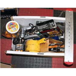 LARGE BOX OF ASSORTED TOOLS INCL DUAL BENCH