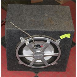 KENWOOD SUBWOOFER IN WOOD SUBWOOFER BOX.