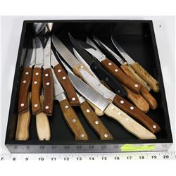 BLACK CONTAINER W/LOT OF WOOD-HANDLED