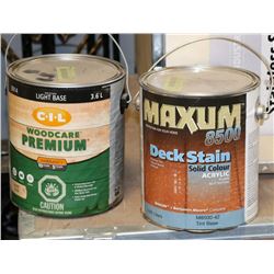 2 PAILS OF WOOD STAIN IN VARIOUS COLOURS AND TONES
