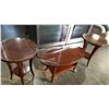 Image 1 : 3 PIECE OVAL GLASS TOP CHERRY FINSH COCKTAIL COFFEE TABLE SET