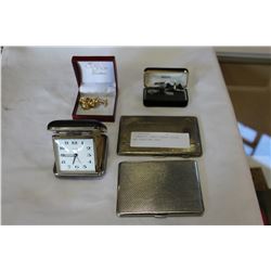 CIGARETTE CASES TRAVEL CLOCK AND CUFFLINK SETS