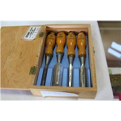 CASED SET SEARS SHEFFIELD STEEL WOOD CHISELS