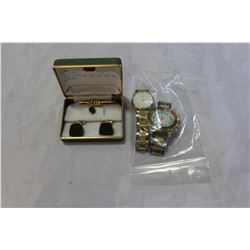 JADE CUFFLINK SET AND TWO MENS WATCHES