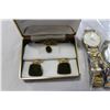 Image 3 : JADE CUFFLINK SET AND TWO MENS WATCHES