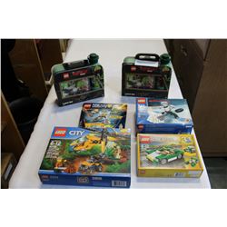 4 LEGO SETS AND 2 LEGO LUNCH BOX SETS