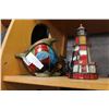 Image 2 : LEADED GLASS LIGHT HOUSE LAMP AND ART GLASS FISH LAMP