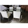 Image 1 : CHROME GLASSTOP DINING TABLE AND 4 WHITE LEATHER AND METAL DINING CHAIRS
