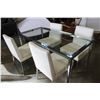Image 2 : CHROME GLASSTOP DINING TABLE AND 4 WHITE LEATHER AND METAL DINING CHAIRS
