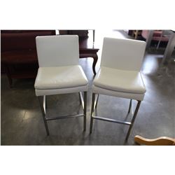 PAIR OF WHITE LEATHER AND METAL BARSTOOLS