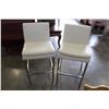 Image 1 : PAIR OF WHITE LEATHER AND METAL BARSTOOLS