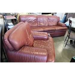 LEATHER HIDE A BED SOFA AND OVERSIZED ARMCHAIR