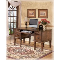 ASHLEY SIGNATURE FLOOR MODEL DARK FINISH EXECTUIVE DESK, MINOR COSMETIC DAMAGE, RETAIL $ 1299