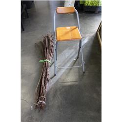 FOLDING STOOL AND DECORATIVE STICKS