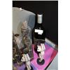 Image 2 : LOT OF NEW WOOD CARVINGS, STATUES AND LARGE WINE BOTTLE