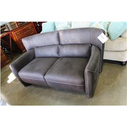 NEW MODERN DARK BROWN FABRIC LOVESEAT WITH WHITE STITCHING RETAIL $1299