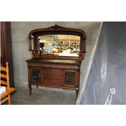 ANTIQUE OAK PAWFOOT DISPLAY CABINET W/ LEADED GLASS DOORS