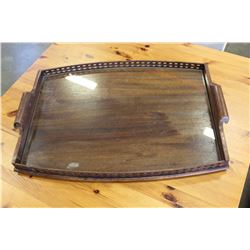 ANTIQUE SERVING TRAY WITH GLASS