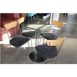 ROUND CHROME AND GLASS TOP DINING TABLE WITH 4 CHAIRS