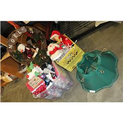 TOTE AND CRATE OF XMAS DECOR