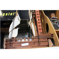 LARGE WOODEN MODEL PIRATE SHIP