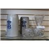 Image 1 : CRYSTAL CREAMER AND VASE AND 2 HB STEINS