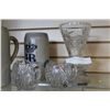 Image 2 : CRYSTAL CREAMER AND VASE AND 2 HB STEINS