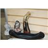 Image 2 : CARVED NATIVE CANOE, CRIB BOARD, AND BIRD FIGURES