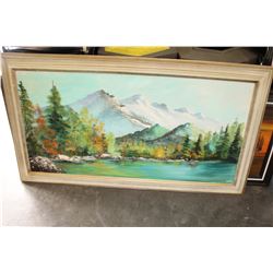 OIL PAINTING ON CANVAS IN FRAME MOUNTAIN SCENE