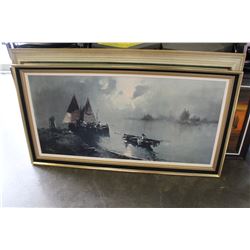 OIL ON CANVAS IN FRAME EASTERN BOAT SCENE