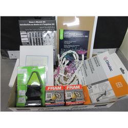 Assorted items 2 new Fram filters / draw & sketch / dry erase board