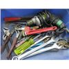 Image 1 : Tote full of Assorted Tools / wrenches/ Chanel Lock Pliers / pipe wrench ect