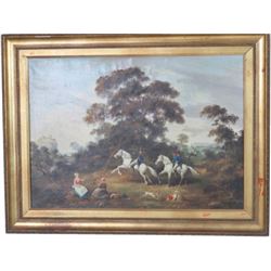 Original Mid 19thc Signed Oil Painting, French Cavalry Approaching Castle