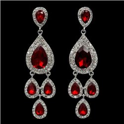 Rhodium Plated Red Crystal Rhinestone Chandelier Drop Dangle Earrings