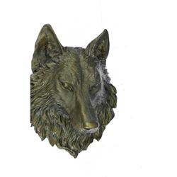 Wall Mounted Wolf Head Bronze Bust 17" x 13"