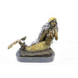 Signed Fantasy Mermaid Bronze Sculpture