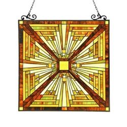 "INNES" Tiffany-style Mission Glass Window Panel 24.5x26