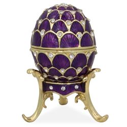 2.25" Crystal Purple Arches Enameled Faberge Inspired Easter Egg