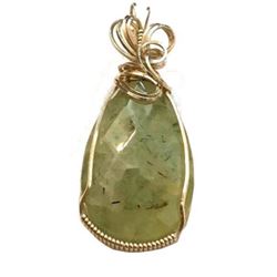 Artisan Created Prehnite Faceted Teardrop Sterling Silver Pendant