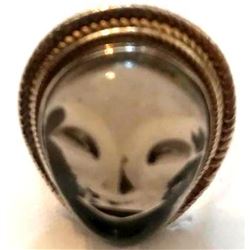 Smoky Quartz Goddess Carved Face Sterling Silver Ring