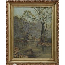 Southern School, "King Fisher In A Swamp Landscape," 19th C., Oil On Canvas